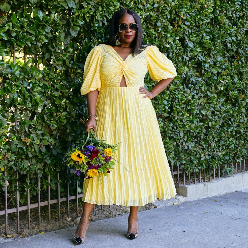 ASOS Yellow Pleated Dress w/ peep hole